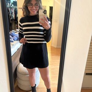 Free People Black and White Striped mini Sleeve Dress